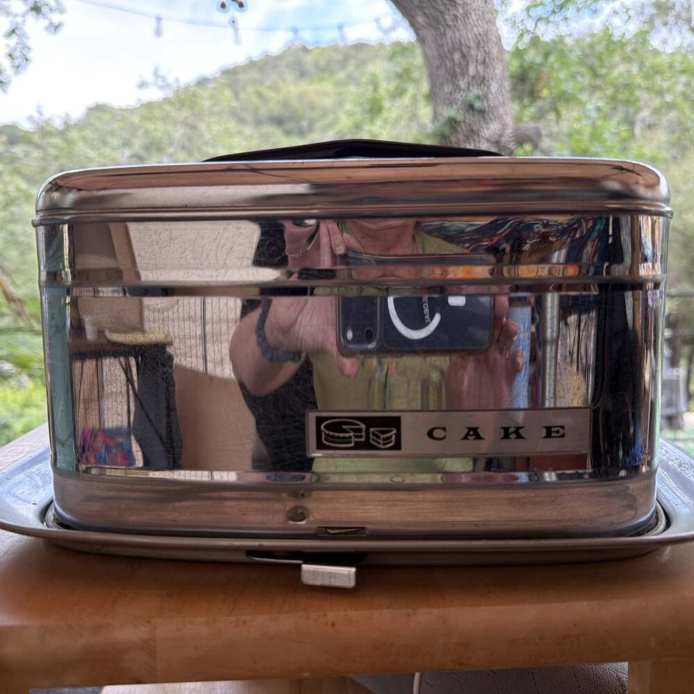 Vtg MCM Lincoln Beautyware Chrome Stainless Steel Cake Carrying Case Handle Rare - Picture 7 of 16